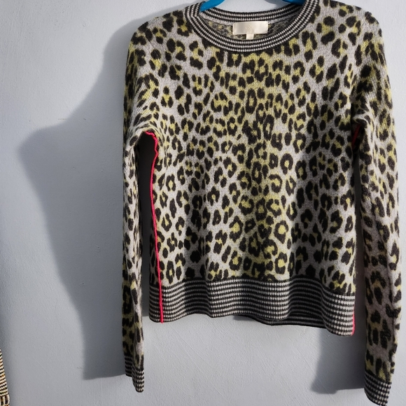 Lisa Todd Cashmere Leopard Piped Sweater Neon Stripe - Picture 5 of 9